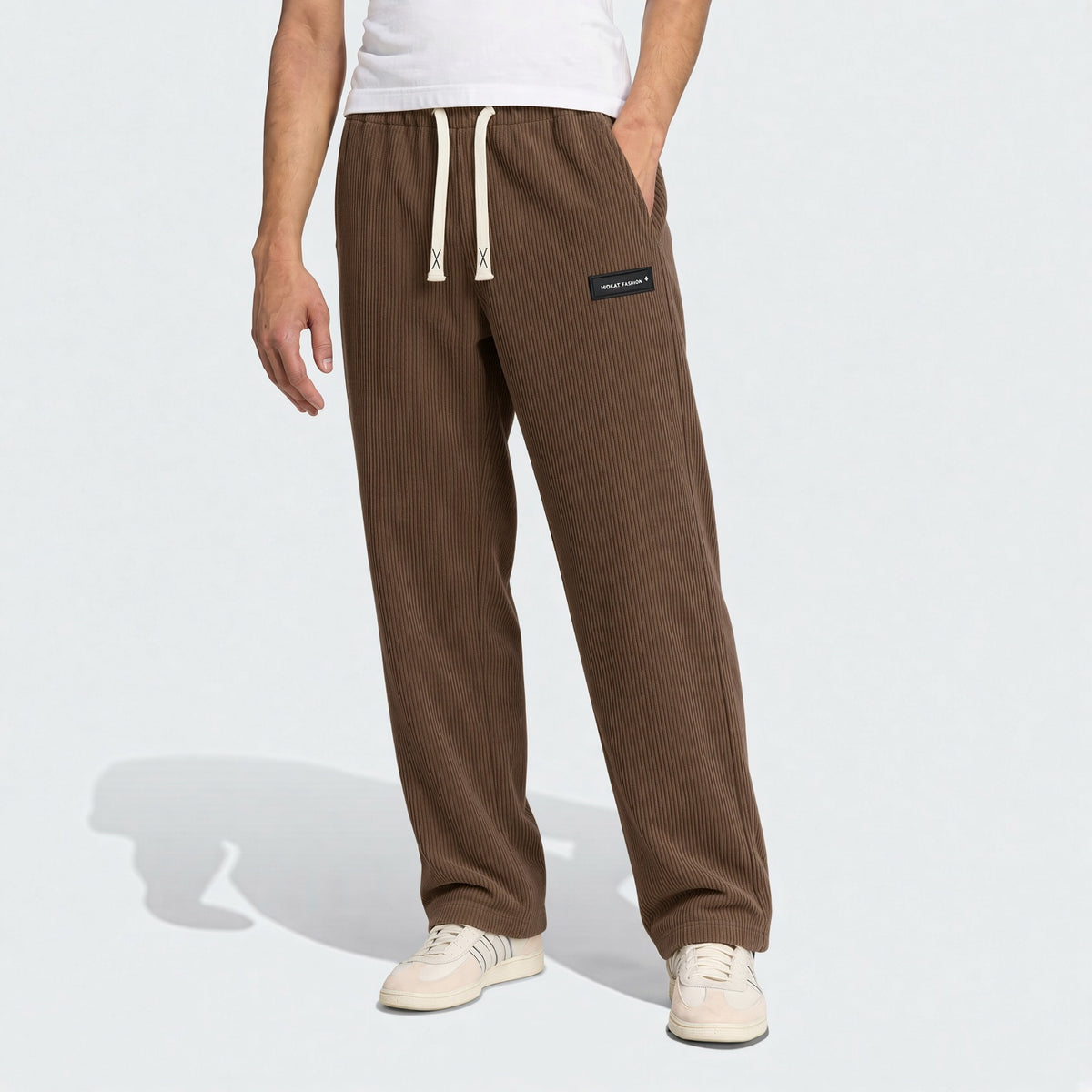 Men's Elastic Waist Corduroy Pants, Drawstring Retro Straight Leg Casual Sweatpants, Spring/Autumn Sports
