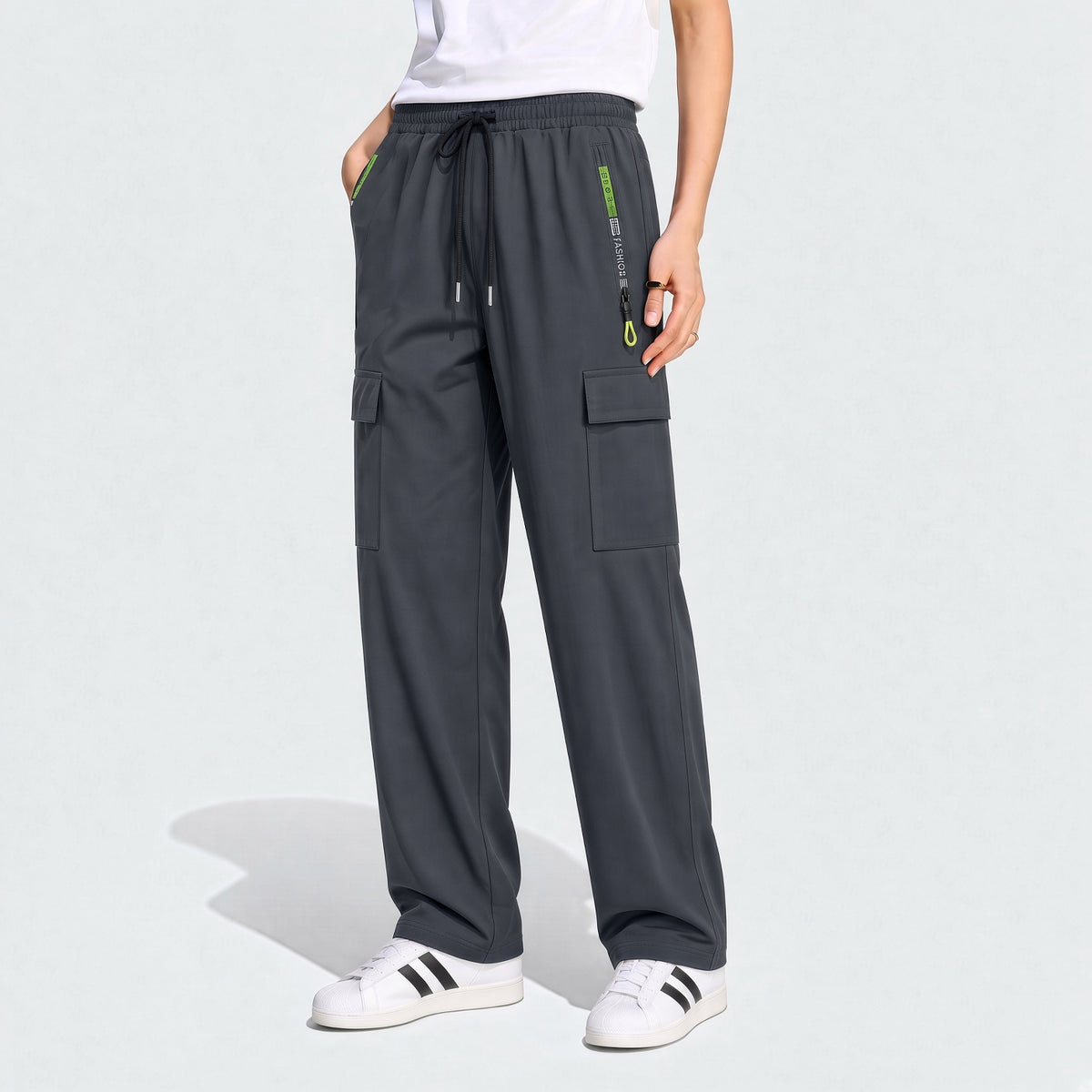 Women's Zipper Pocket Cargo Pants, Lightweight Straight Leg Design For Spring/Autumn, With Large Side Pockets, Suitable For Daily Outdoor And Dates Sports