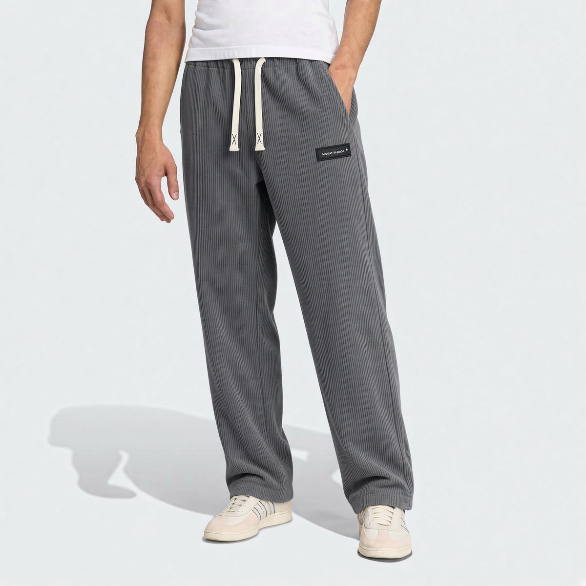 Men's Elastic Waist Corduroy Pants, Drawstring Retro Straight Leg Casual Sweatpants, Spring/Autumn Sports