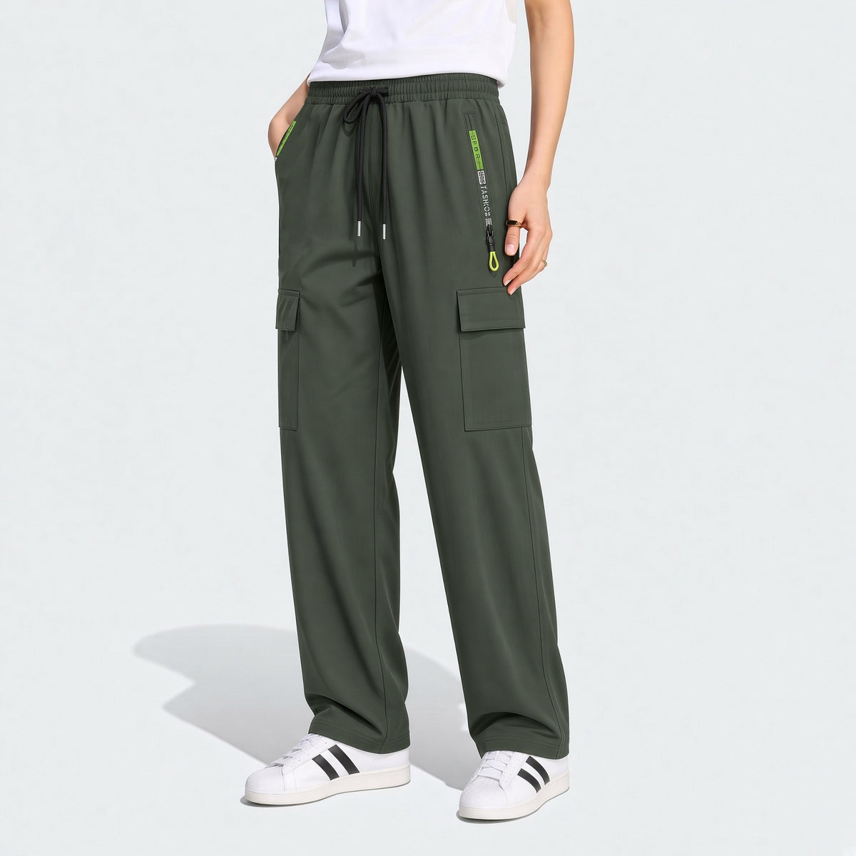 Women's Zipper Pocket Cargo Pants, Lightweight Straight Leg Design For Spring/Autumn, With Large Side Pockets, Suitable For Daily Outdoor And Dates Sports