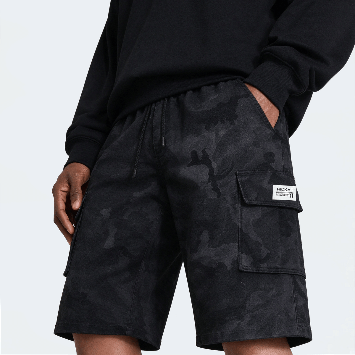 Men's Elastic Waist Fashion Multi-Pocket Camouflage Capri Cargo Pants, Summer Outdoor Casual Trousers