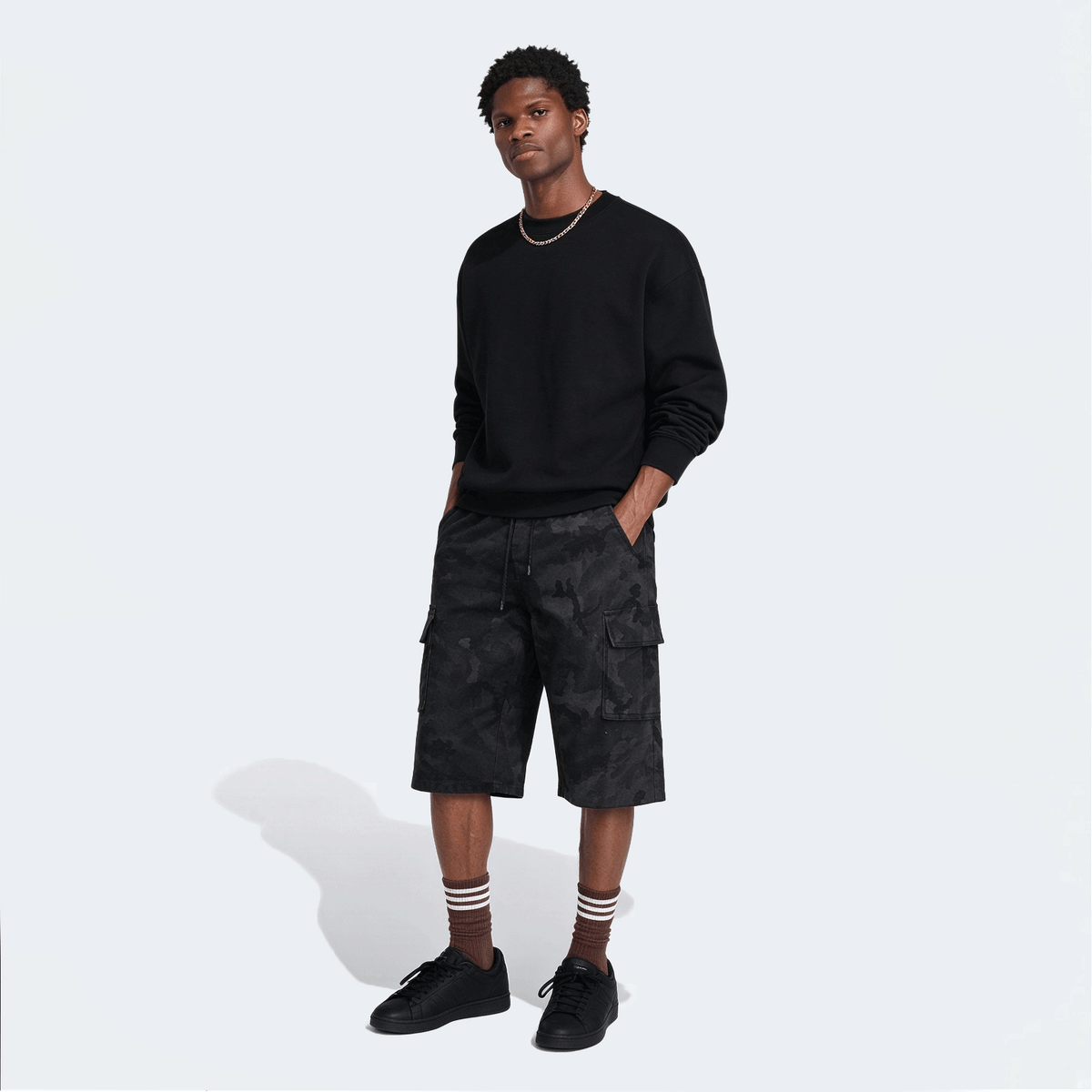 Men's Elastic Waist Fashion Multi-Pocket Camouflage Capri Cargo Pants, Summer Outdoor Casual Trousers