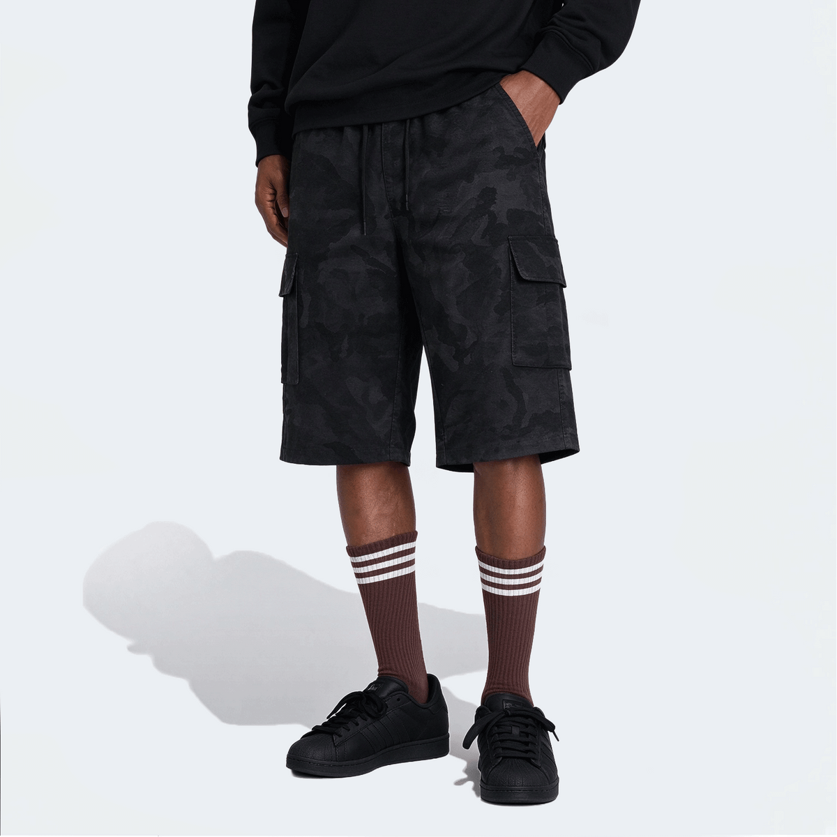 Men's Elastic Waist Fashion Multi-Pocket Camouflage Capri Cargo Pants, Summer Outdoor Casual Trousers