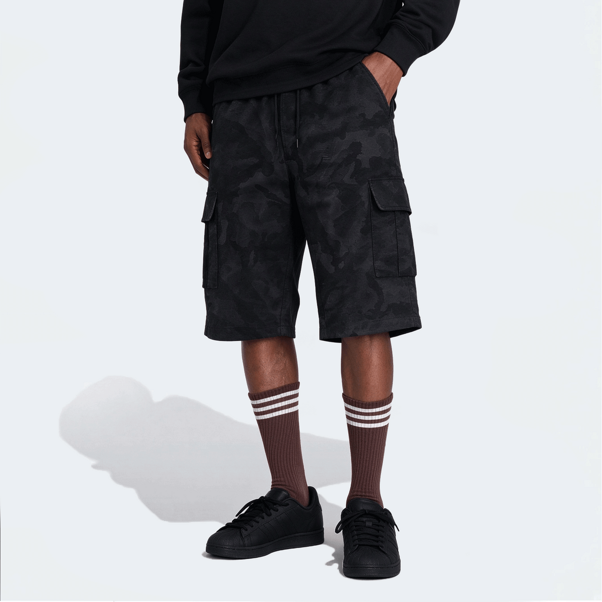 Men's Elastic Waist Fashion Multi-Pocket Camouflage Capri Cargo Pants, Summer Outdoor Casual Trousers