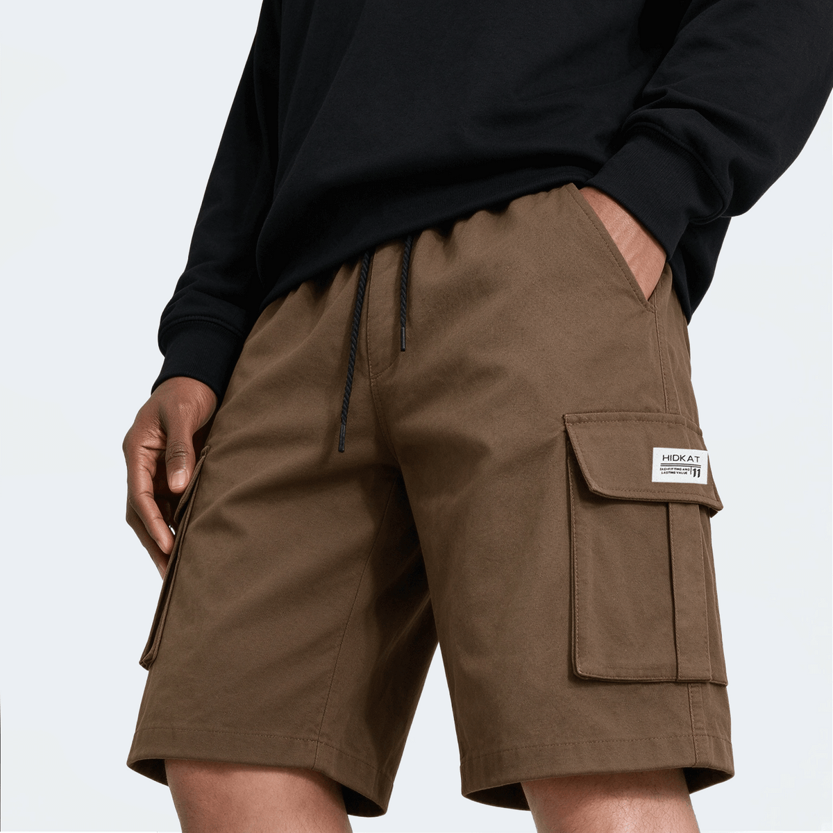 Men's Elastic Waist Fashion Multi-Pocket Camouflage Capri Cargo Pants, Summer Outdoor Casual Trousers