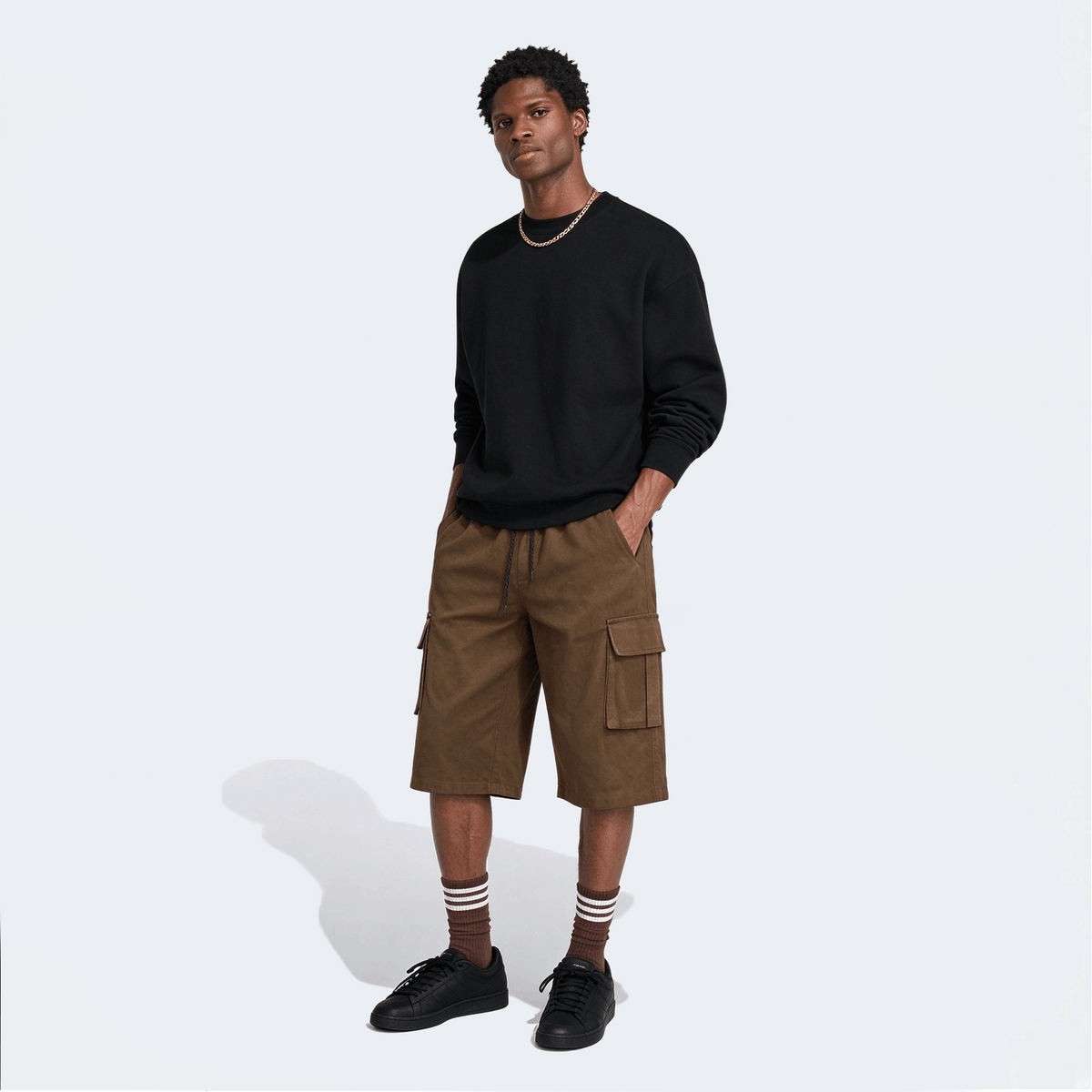 Men's Elastic Waist Fashion Multi-Pocket Camouflage Capri Cargo Pants, Summer Outdoor Casual Trousers
