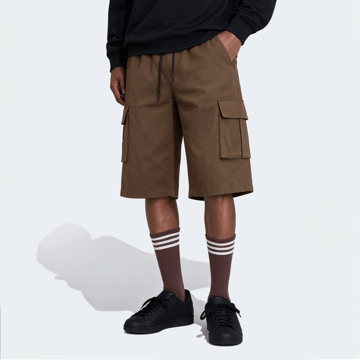 Men's Elastic Waist Fashion Multi-Pocket Camouflage Capri Cargo Pants, Summer Outdoor Casual Trousers