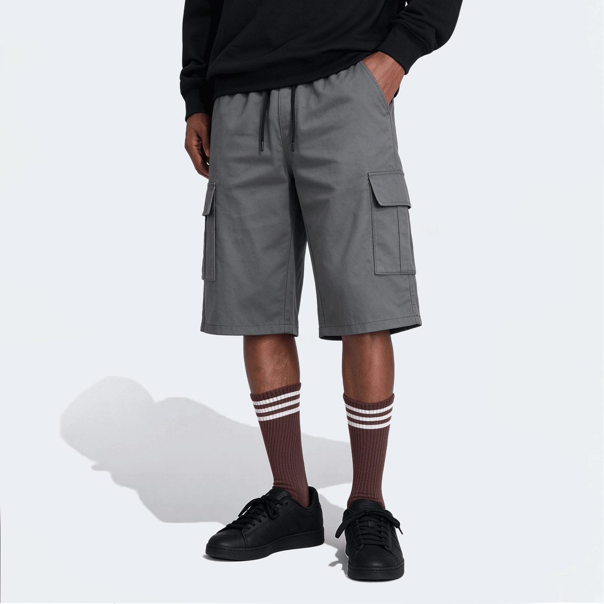Men's Elastic Waist Fashion Multi-Pocket Camouflage Capri Cargo Pants, Summer Outdoor Casual Trousers