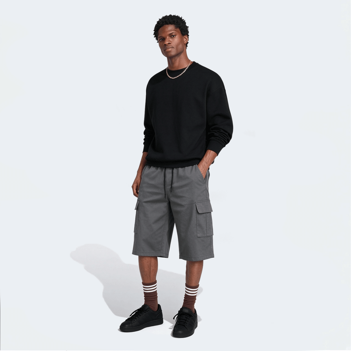 Men's Elastic Waist Fashion Multi-Pocket Camouflage Capri Cargo Pants, Summer Outdoor Casual Trousers