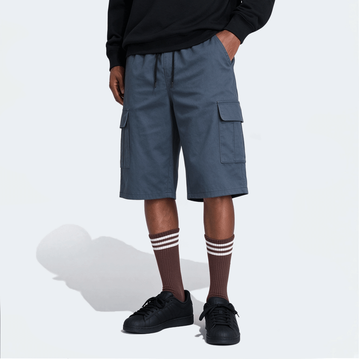 Men's Elastic Waist Fashion Multi-Pocket Camouflage Capri Cargo Pants, Summer Outdoor Casual Trousers