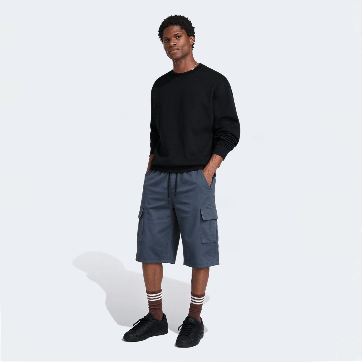 Men's Elastic Waist Fashion Multi-Pocket Camouflage Capri Cargo Pants, Summer Outdoor Casual Trousers