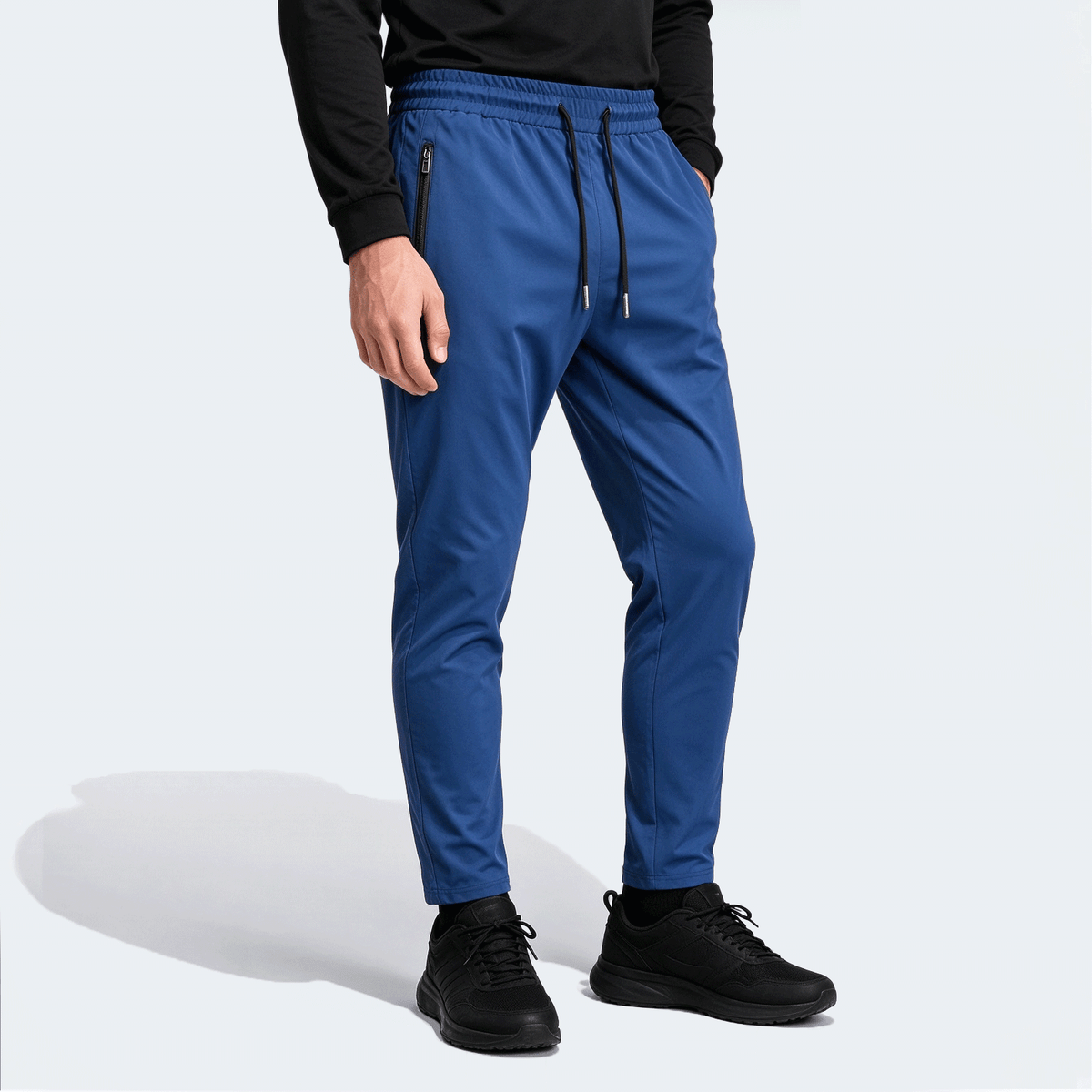 Plus Size Men's Elastic Waist Casual Business Pants, Zipper Pocket Thin Breathable Straight Leg Trousers, Suitable For Golf, Leisure And Daily Wear