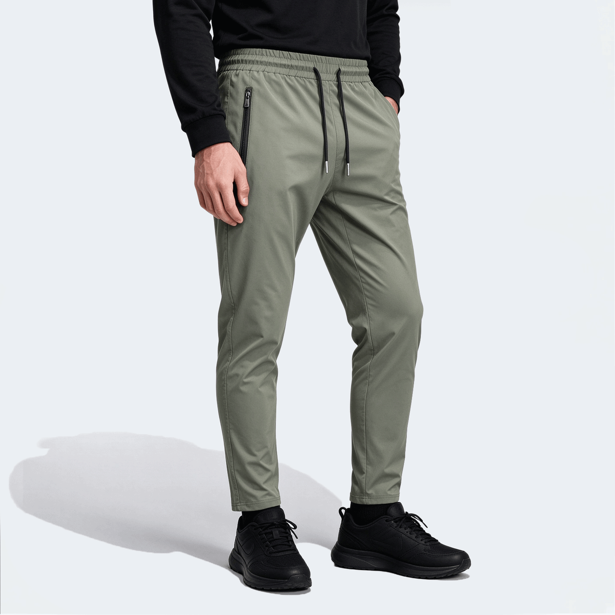 Men's High Elastic English Reflective Zipper Pocket Drawstring Ankle-Length Pants, Lightweight Casual Sports Trousers Suitable For Running, Workout, Hiking, Cycling, Spring & Autumn