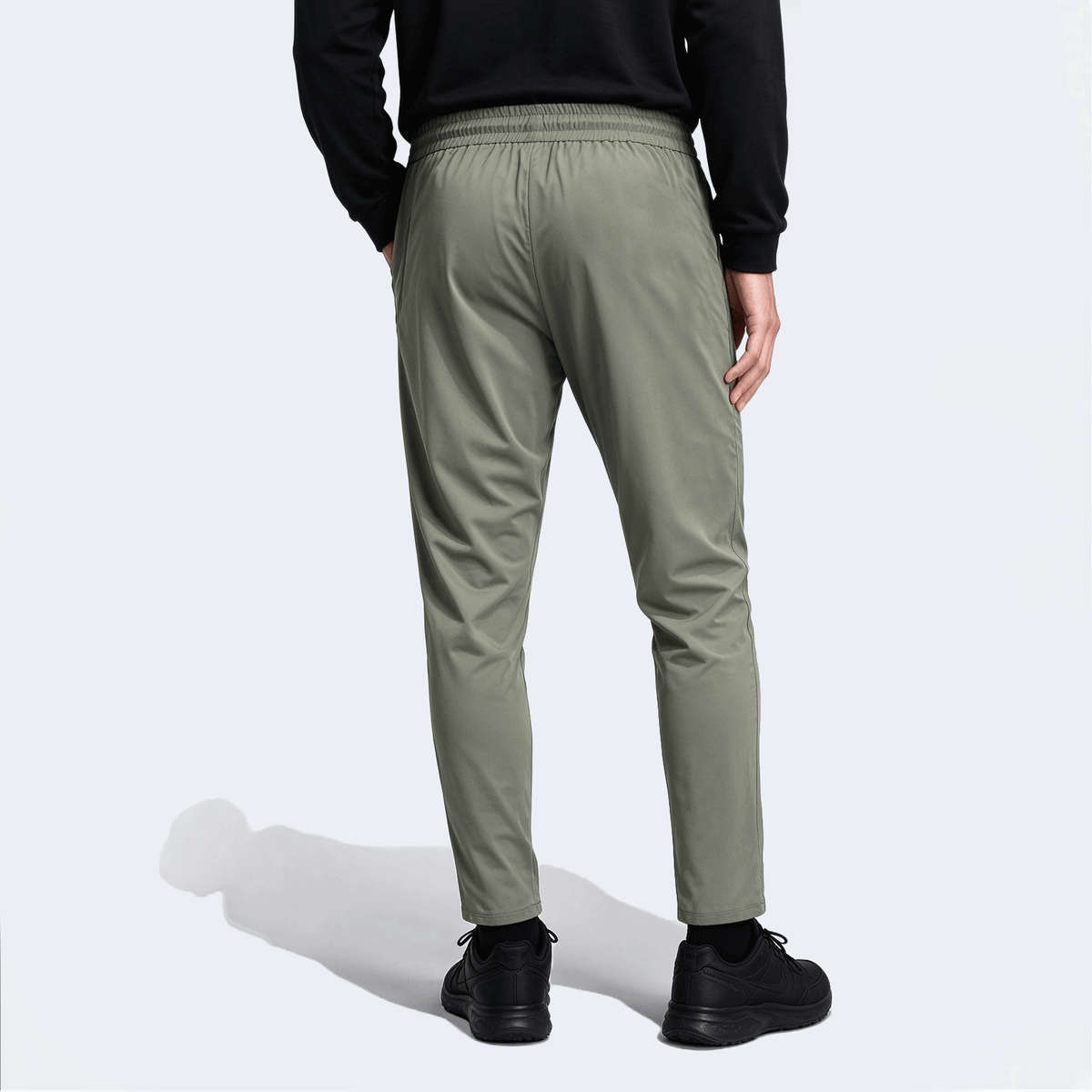 Plus Size Men's Elastic Waist Casual Business Pants, Zipper Pocket Thin Breathable Straight Leg Trousers, Suitable For Golf, Leisure And Daily Wear