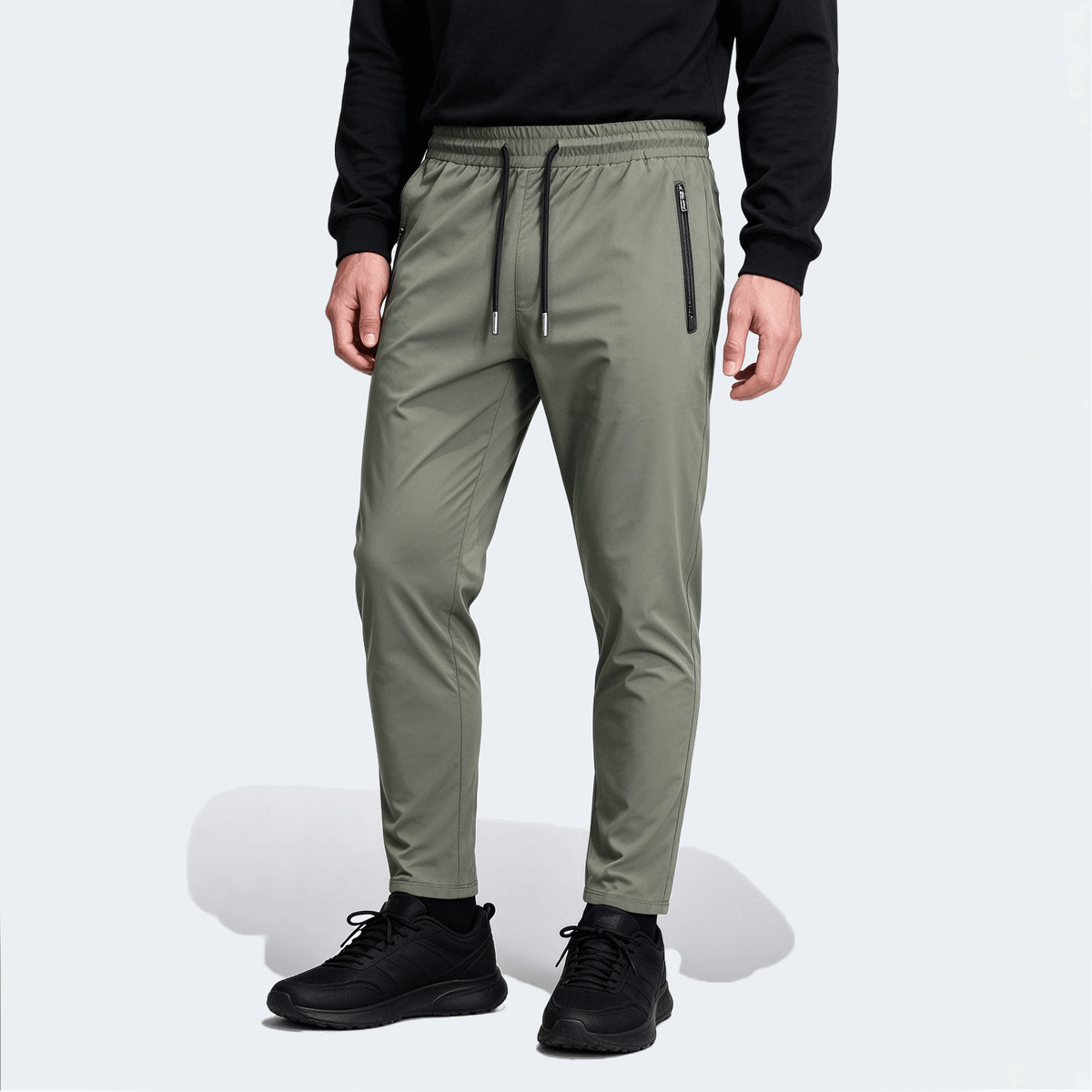 Plus Size Men's Elastic Waist Casual Business Pants, Zipper Pocket Thin Breathable Straight Leg Trousers, Suitable For Golf, Leisure And Daily Wear