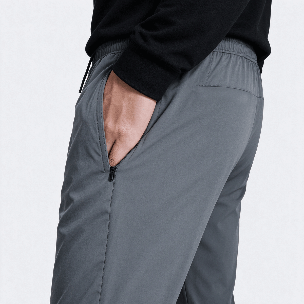 Men's High Elastic English Reflective Zipper Pocket Drawstring Ankle-Length Pants, Lightweight Casual Sports Trousers Suitable For Running, Workout, Hiking, Cycling, Spring & Autumn