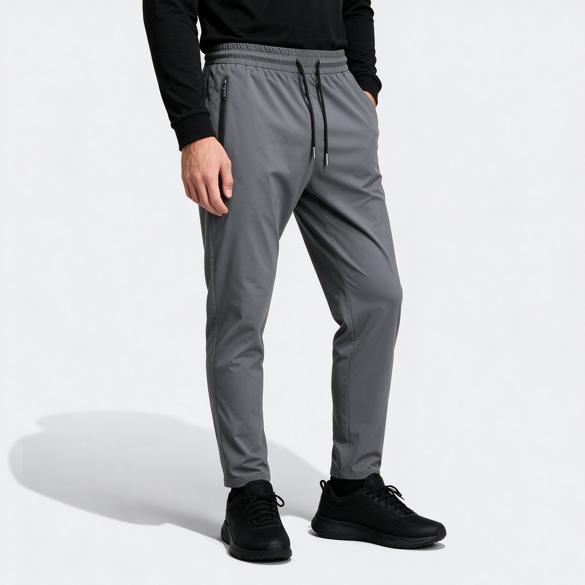 Plus Size Men's Elastic Waist Casual Business Pants, Zipper Pocket Thin Breathable Straight Leg Trousers, Suitable For Golf, Leisure And Daily Wear