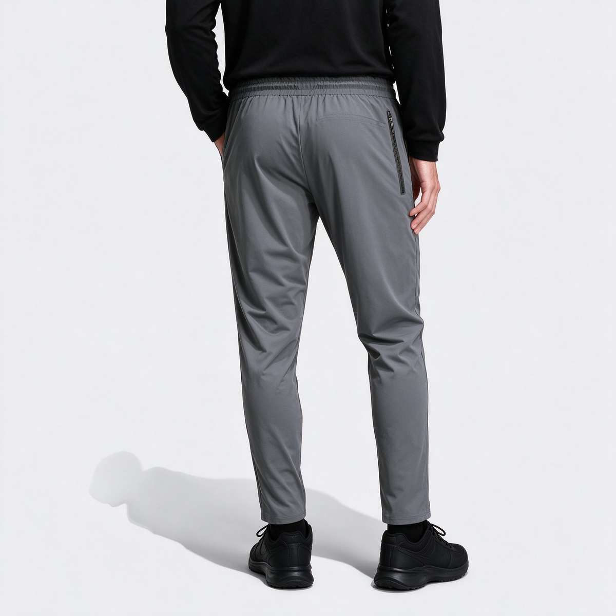Men's High Elastic English Reflective Zipper Pocket Drawstring Ankle-Length Pants, Lightweight Casual Sports Trousers Suitable For Running, Workout, Hiking, Cycling, Spring & Autumn
