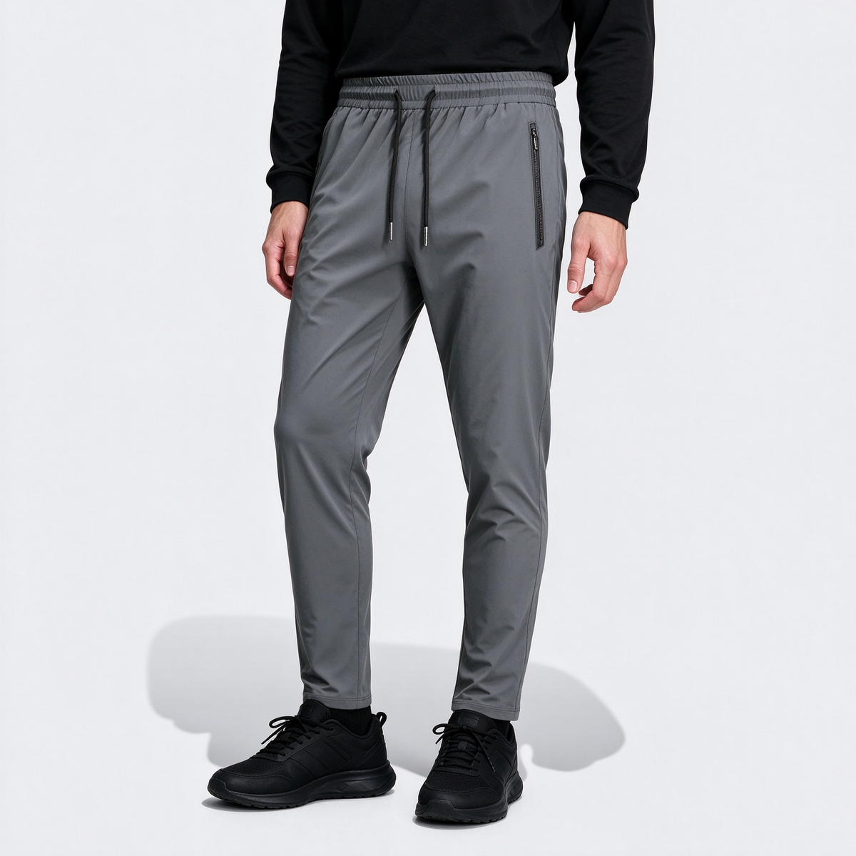 Plus Size Men's Elastic Waist Casual Business Pants, Zipper Pocket Thin Breathable Straight Leg Trousers, Suitable For Golf, Leisure And Daily Wear