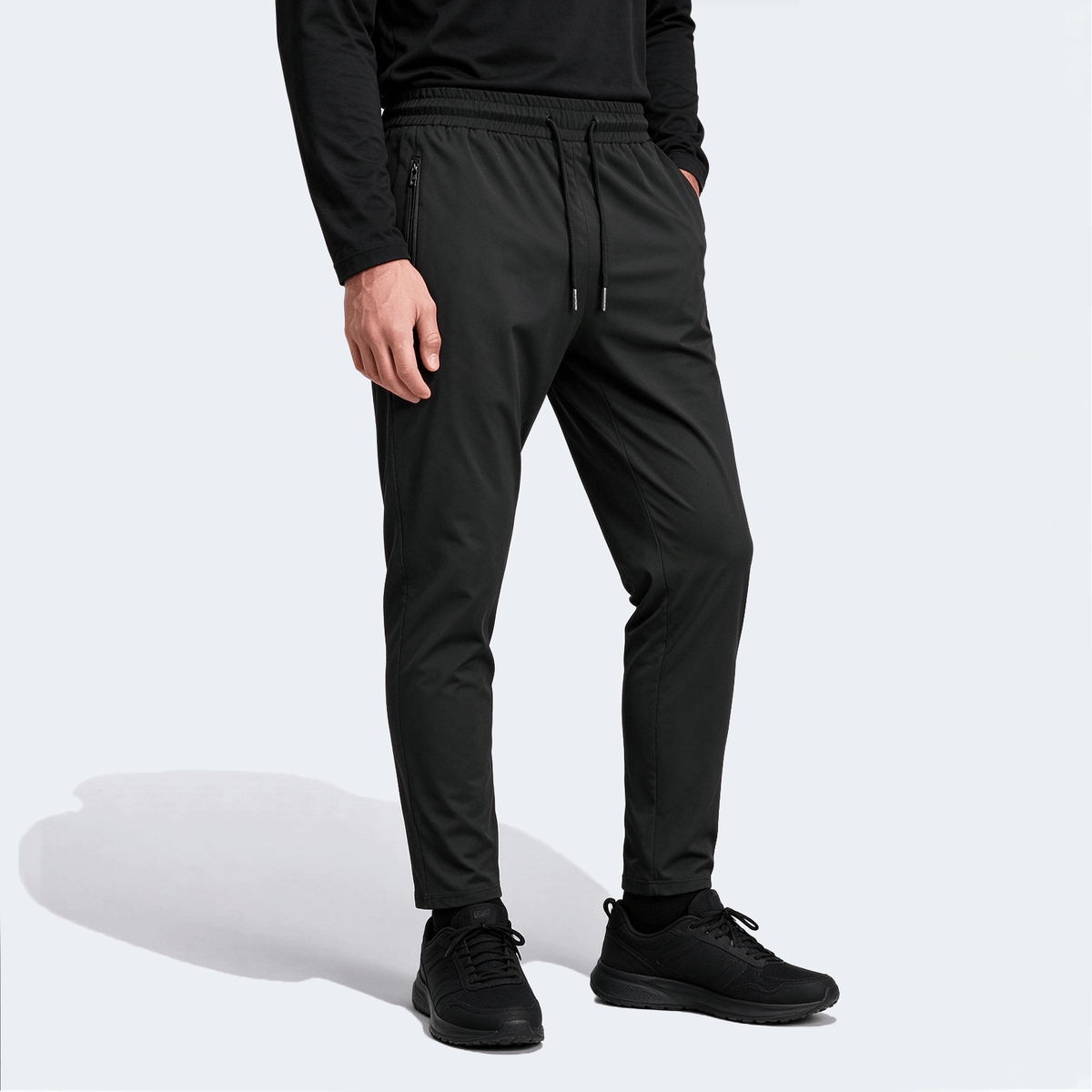Men's High Elastic English Reflective Zipper Pocket Drawstring Ankle-Length Pants, Lightweight Casual Sports Trousers Suitable For Running, Workout, Hiking, Cycling, Spring & Autumn