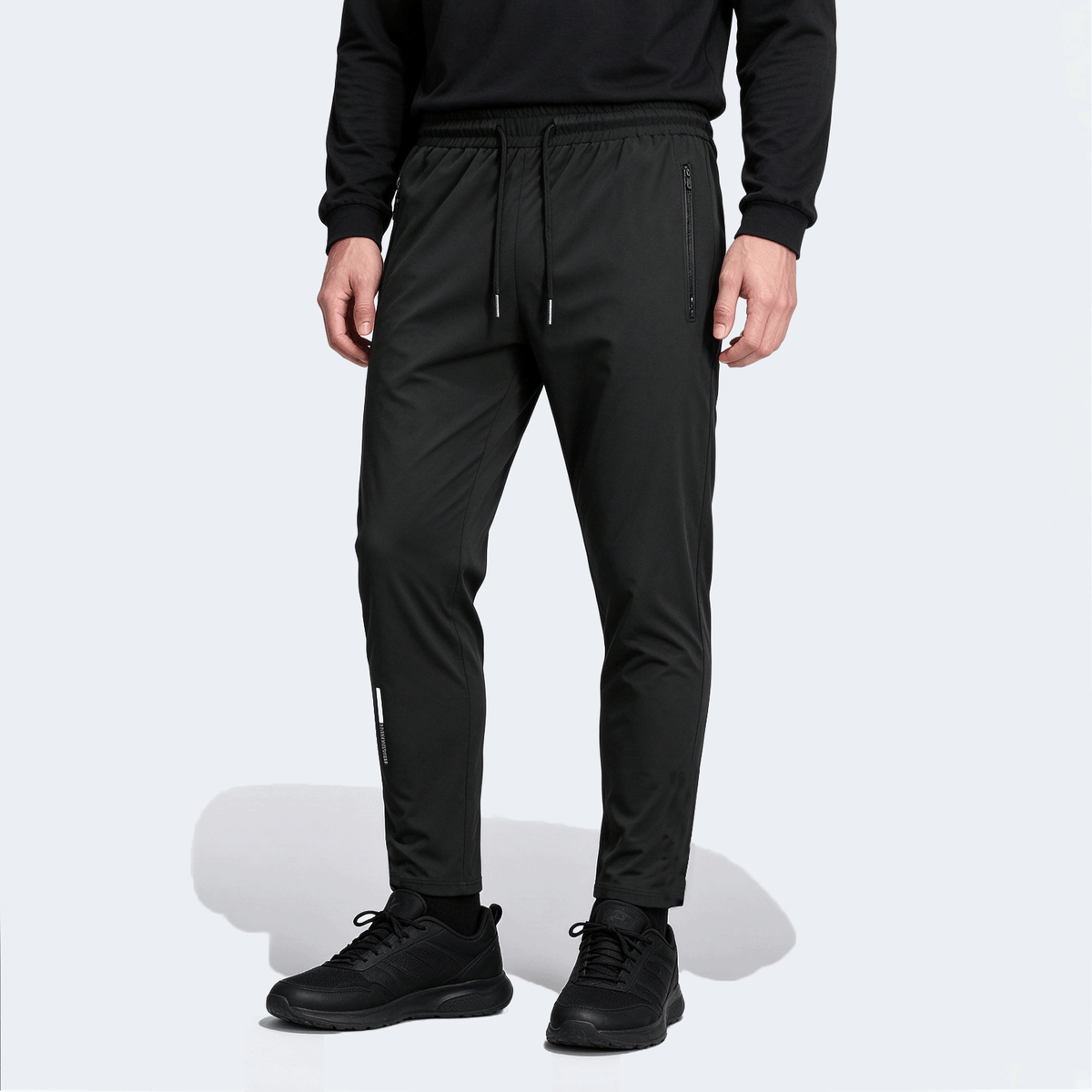 Men's High Elastic English Reflective Zipper Pocket Drawstring Ankle-Length Pants, Lightweight Casual Sports Trousers Suitable For Running, Workout, Hiking, Cycling, Spring & Autumn