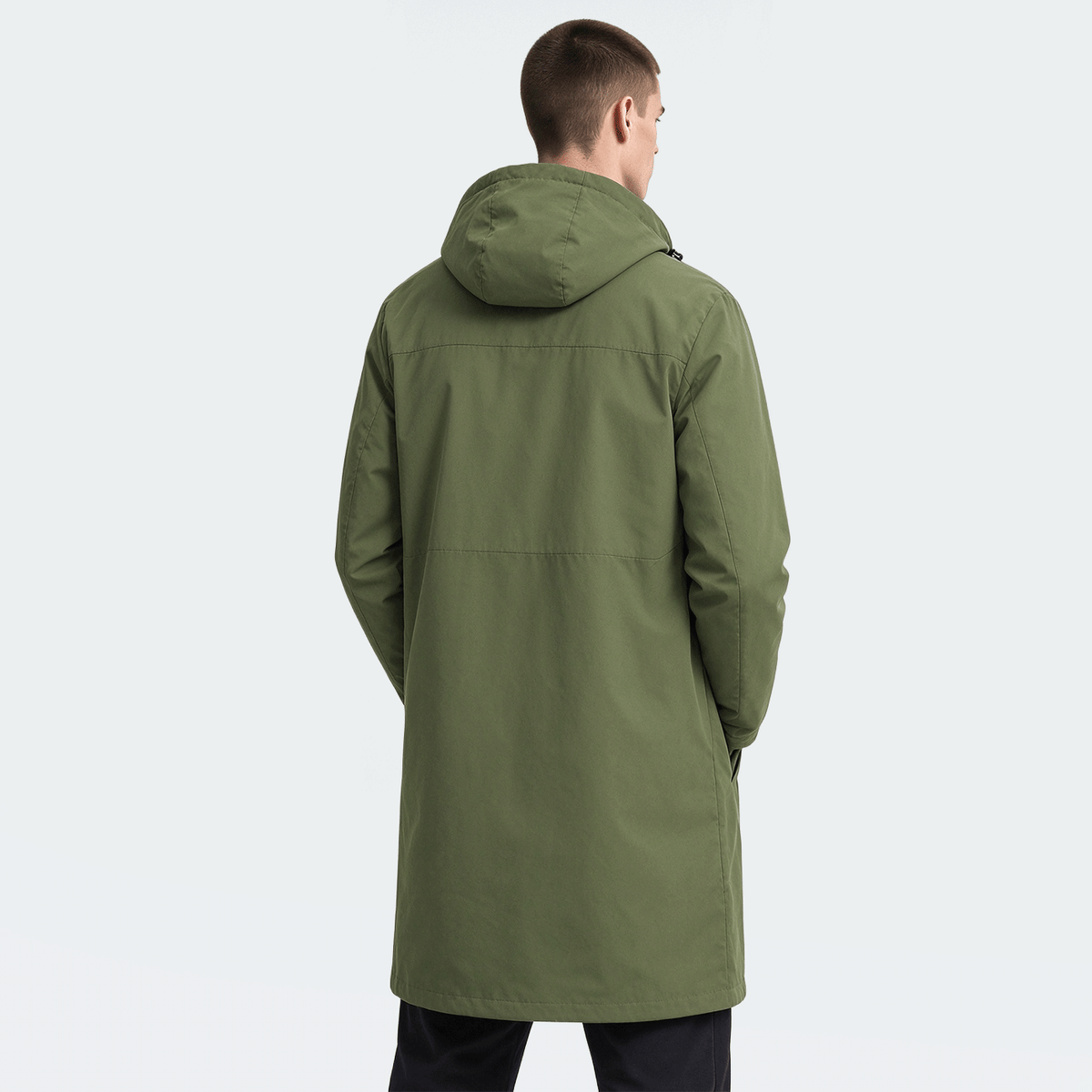 Men's Mid-Length Sporty Outdoor Hiking Jacket With Hood And Drawstring, Solid Color, Casual Everyday Wear, Autumn/Winter, BOYFRIEND