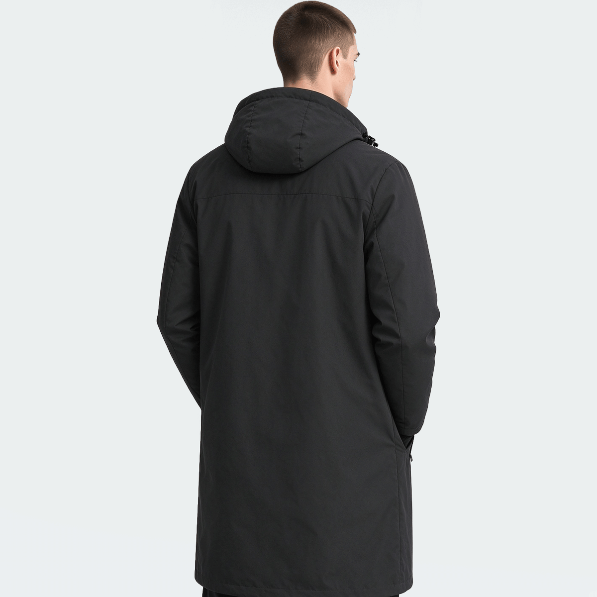 Men's Mid-Length Sporty Outdoor Hiking Jacket With Hood And Drawstring, Solid Color, Casual Everyday Wear, Autumn/Winter, BOYFRIEND