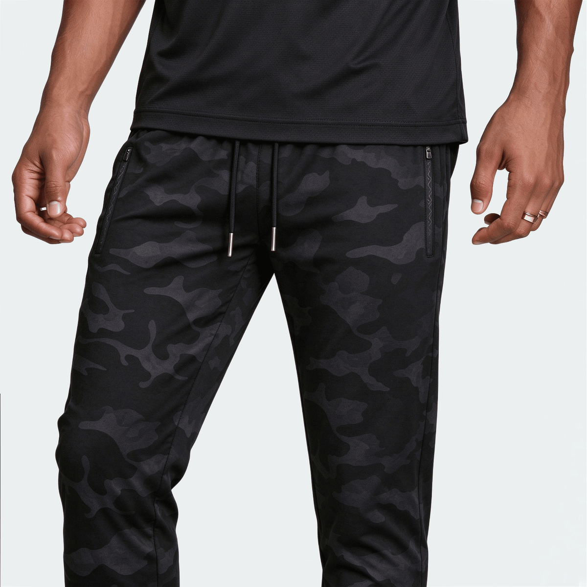Men's Fashionable Elastic Camouflage Pants, Lightweight Breathable With Zipper Pockets, Suitable For Fitness, Jogging, Outdoor Activities In Spring And Autumn Sports