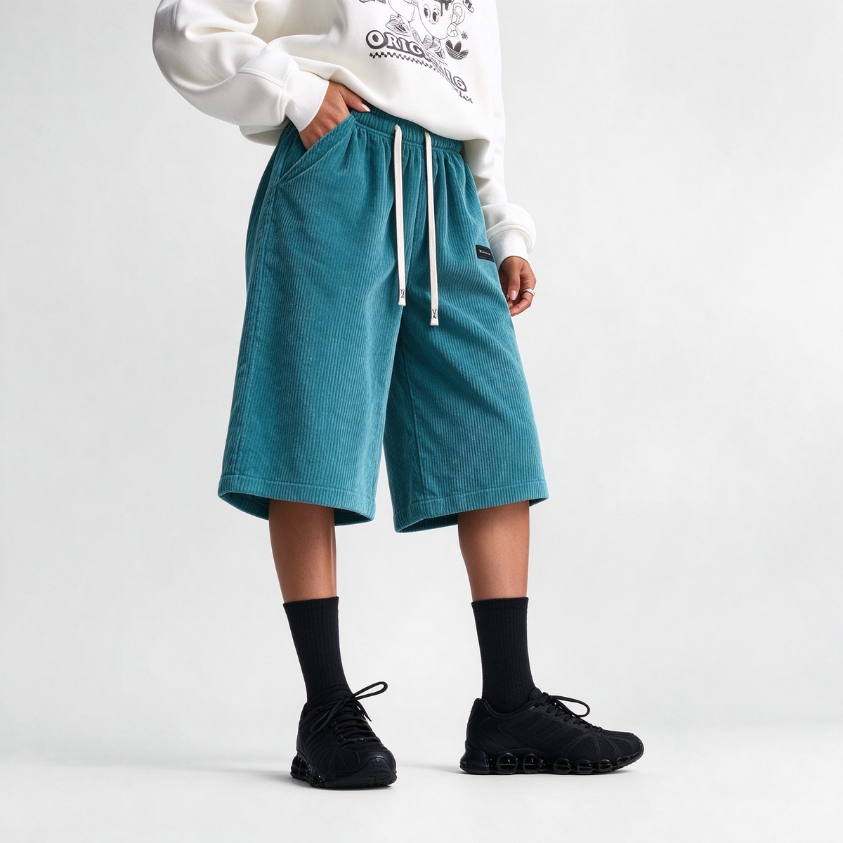 Women's Capris Summer Lightweight Breathable Corduroy Drawstring Waist Pockets Cropped Shorts For Dating, Work, Vacation And Casual Wear