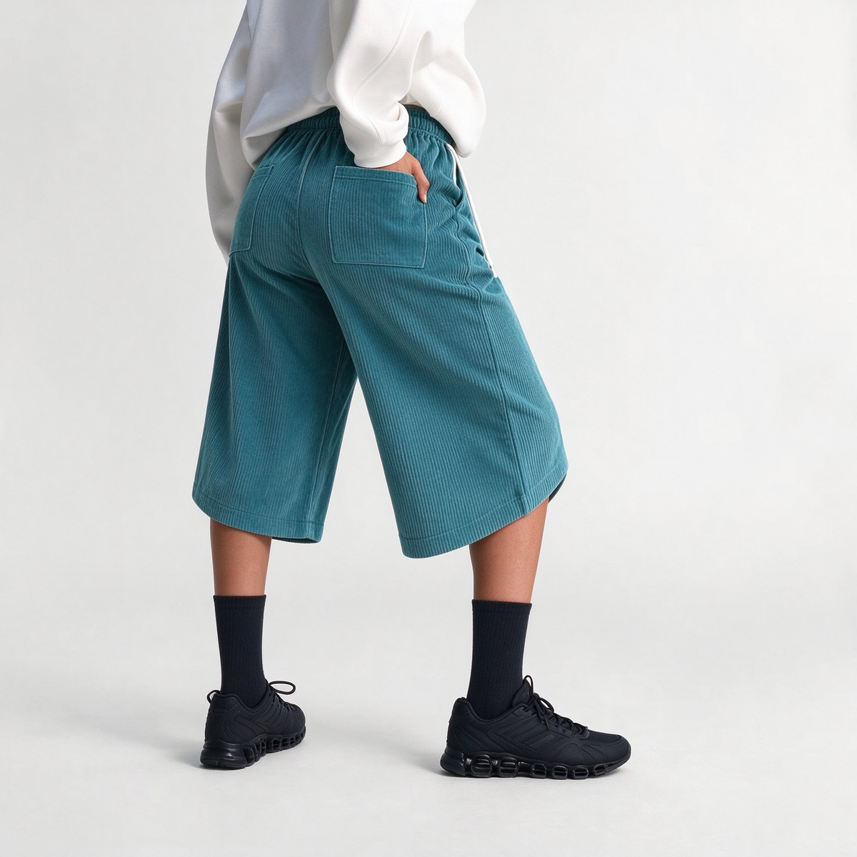 Women's Capris Summer Lightweight Breathable Corduroy Drawstring Waist Pockets Cropped Shorts For Dating, Work, Vacation And Casual Wear