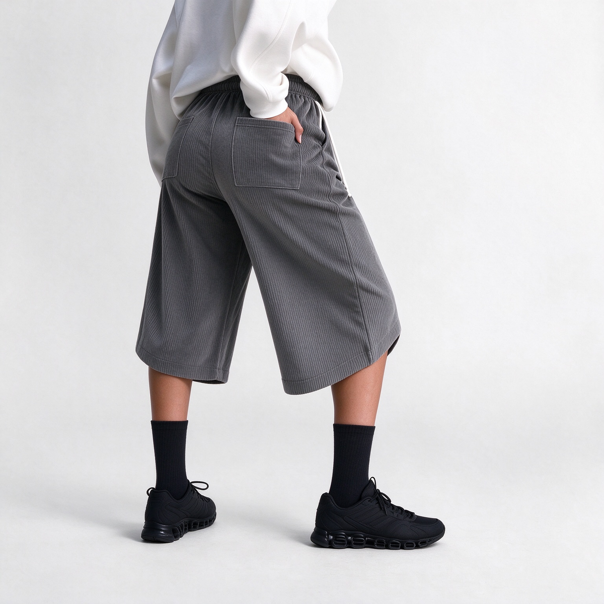 Women's Capris Summer Lightweight Breathable Corduroy Drawstring Waist Pockets Cropped Shorts For Dating, Work, Vacation And Casual Wear