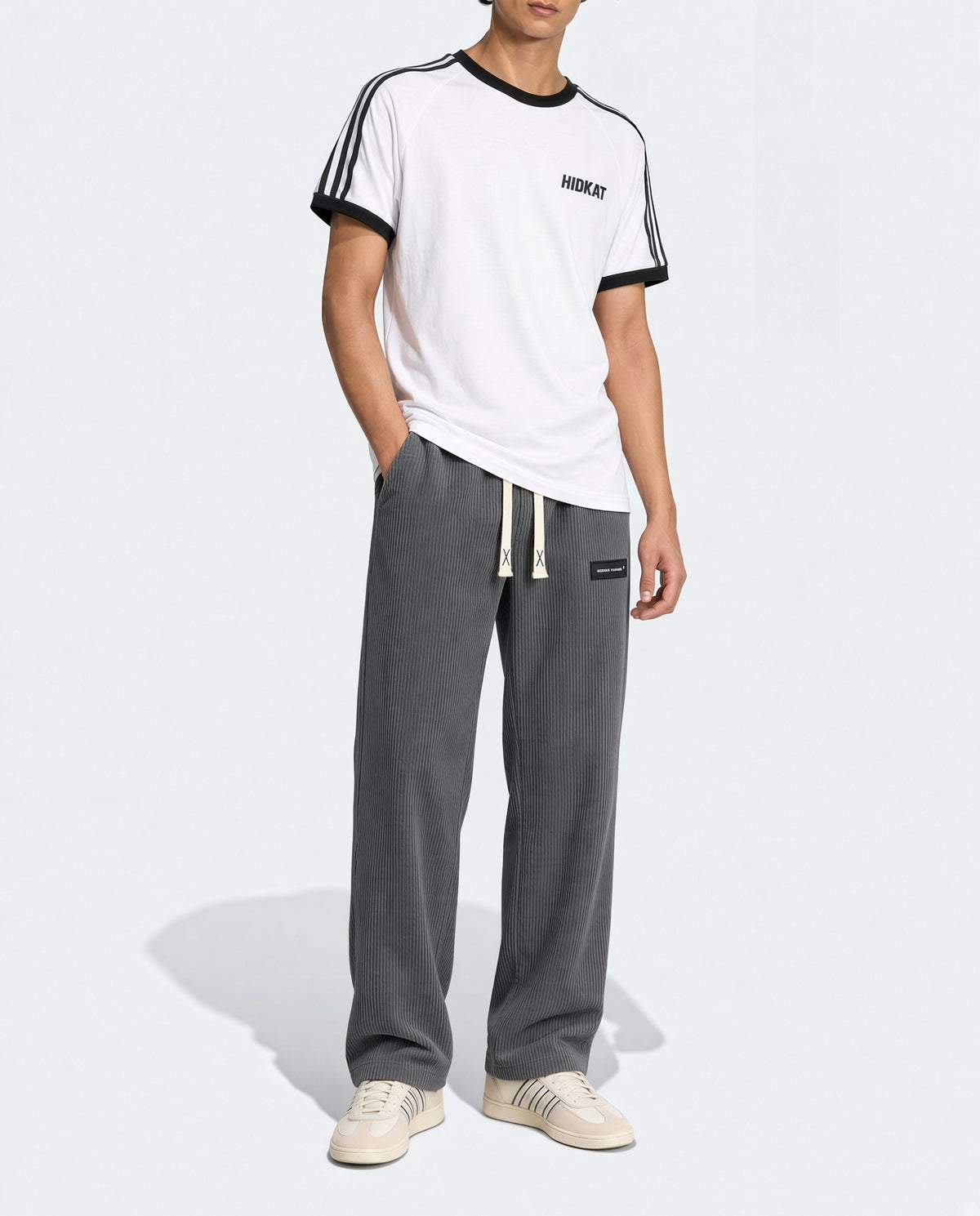 Men's Elastic Waist Corduroy Pants, Drawstring Retro Straight Leg Casual Sweatpants, Spring/Autumn Sports