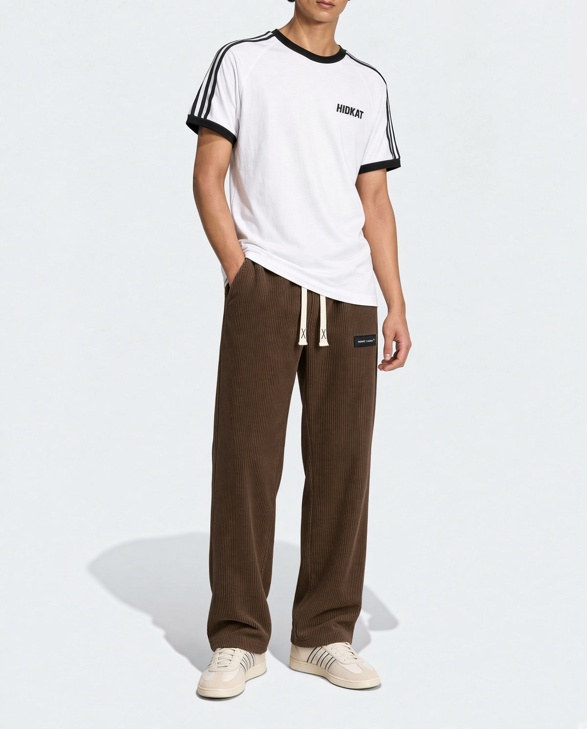 Men's Elastic Waist Corduroy Pants, Drawstring Retro Straight Leg Casual Sweatpants, Spring/Autumn Sports