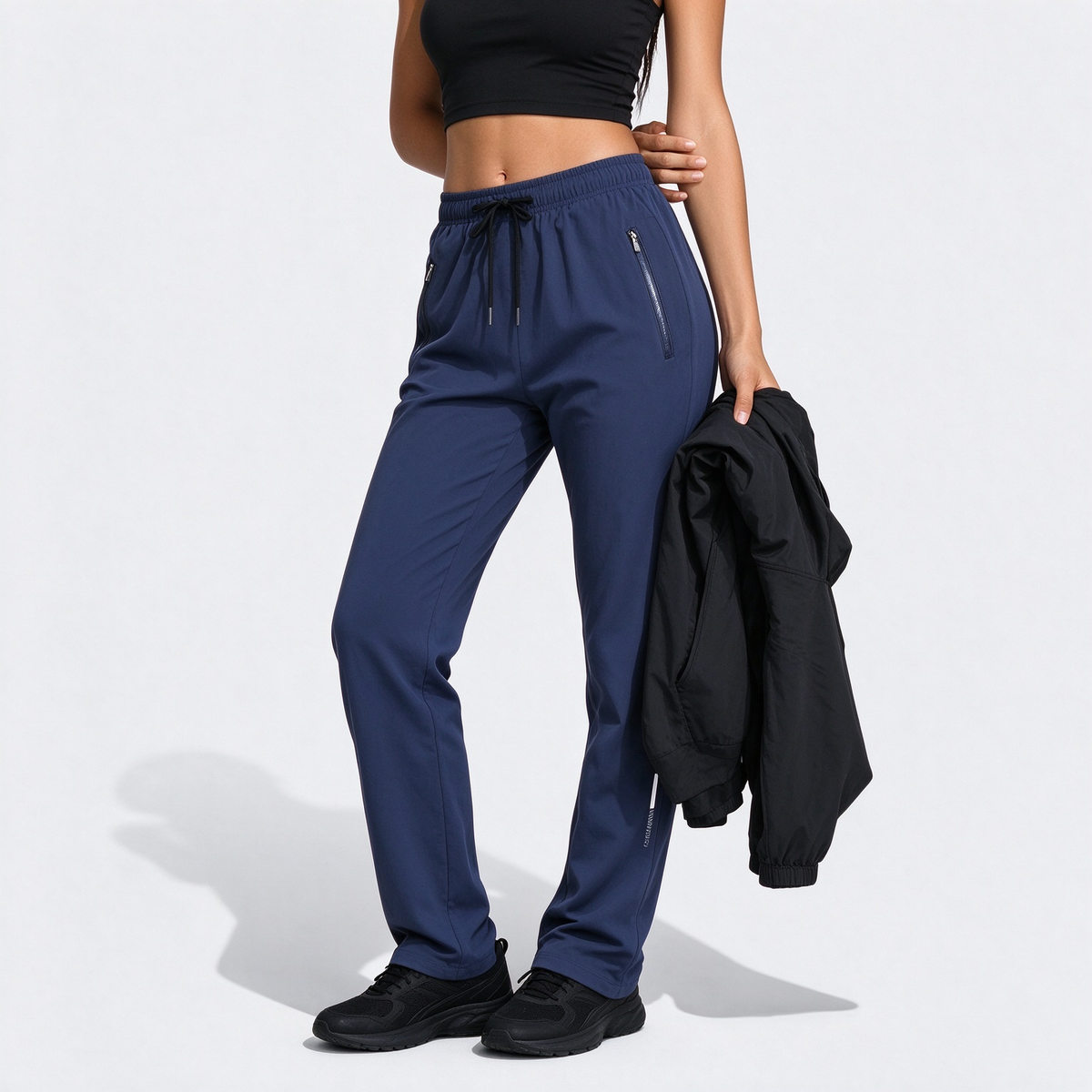 [Spring/Summer] Women's High Elasticity Straight Leg Elastic Waist Drawstring Outdoor Casual Zipper Pocket Long Pants, Gym Workout Summer Women's Outfit