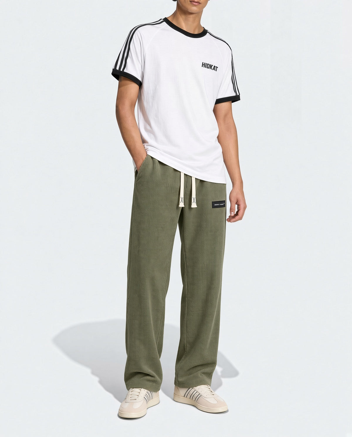 Men's Elastic Waist Corduroy Pants, Drawstring Retro Straight Leg Casual Sweatpants, Spring/Autumn Sports