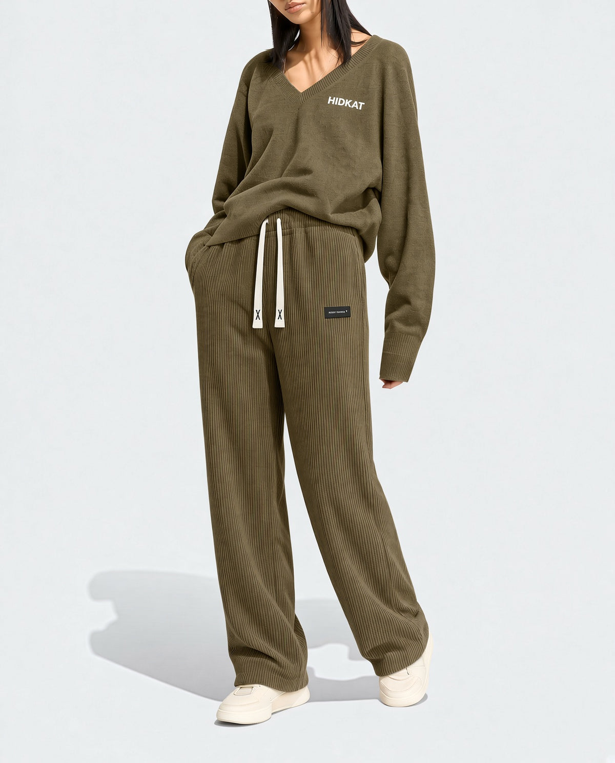Women's Corduroy Straight Leg Pants With Drawstring Elastic Waist, Suitable For Casual, Sports, Hiking Wear, Spring/Autumn