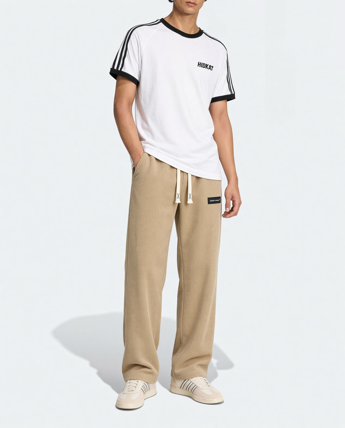 Men's Elastic Waist Corduroy Pants, Drawstring Retro Straight Leg Casual Sweatpants, Spring/Autumn Sports