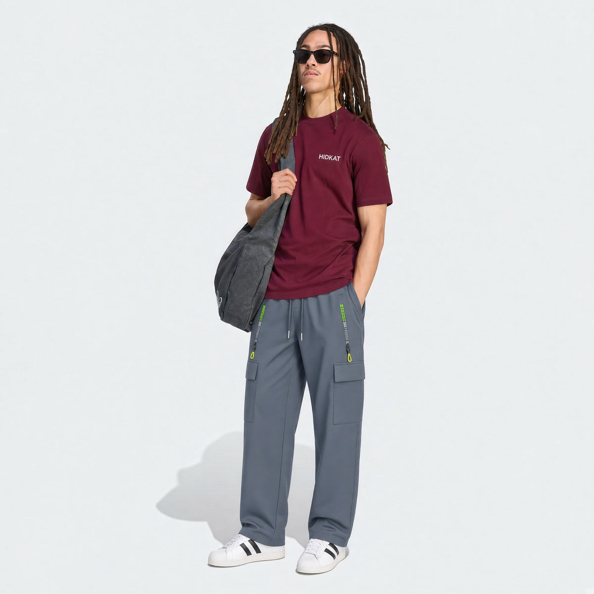 Men's Spring & Autumn Hiking Pants With Zipper Pockets & Drawstring, Straight Leg Casual Running Trousers With Striking Neon Highlight