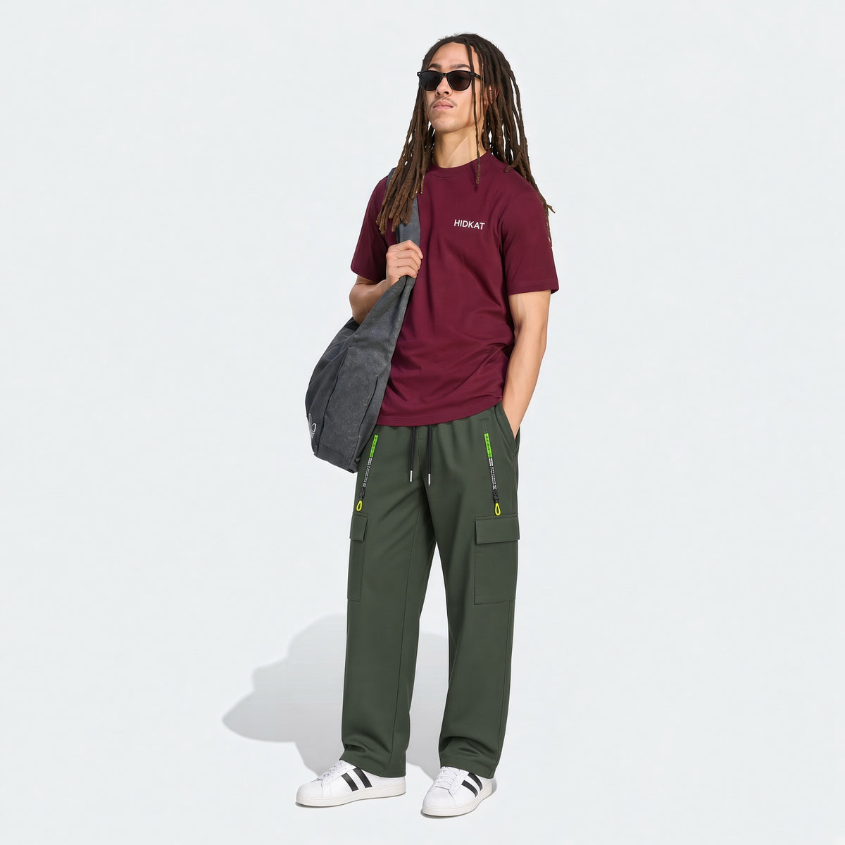 Men's Spring & Autumn Hiking Pants With Zipper Pockets & Drawstring, Straight Leg Casual Running Trousers With Striking Neon Highlight