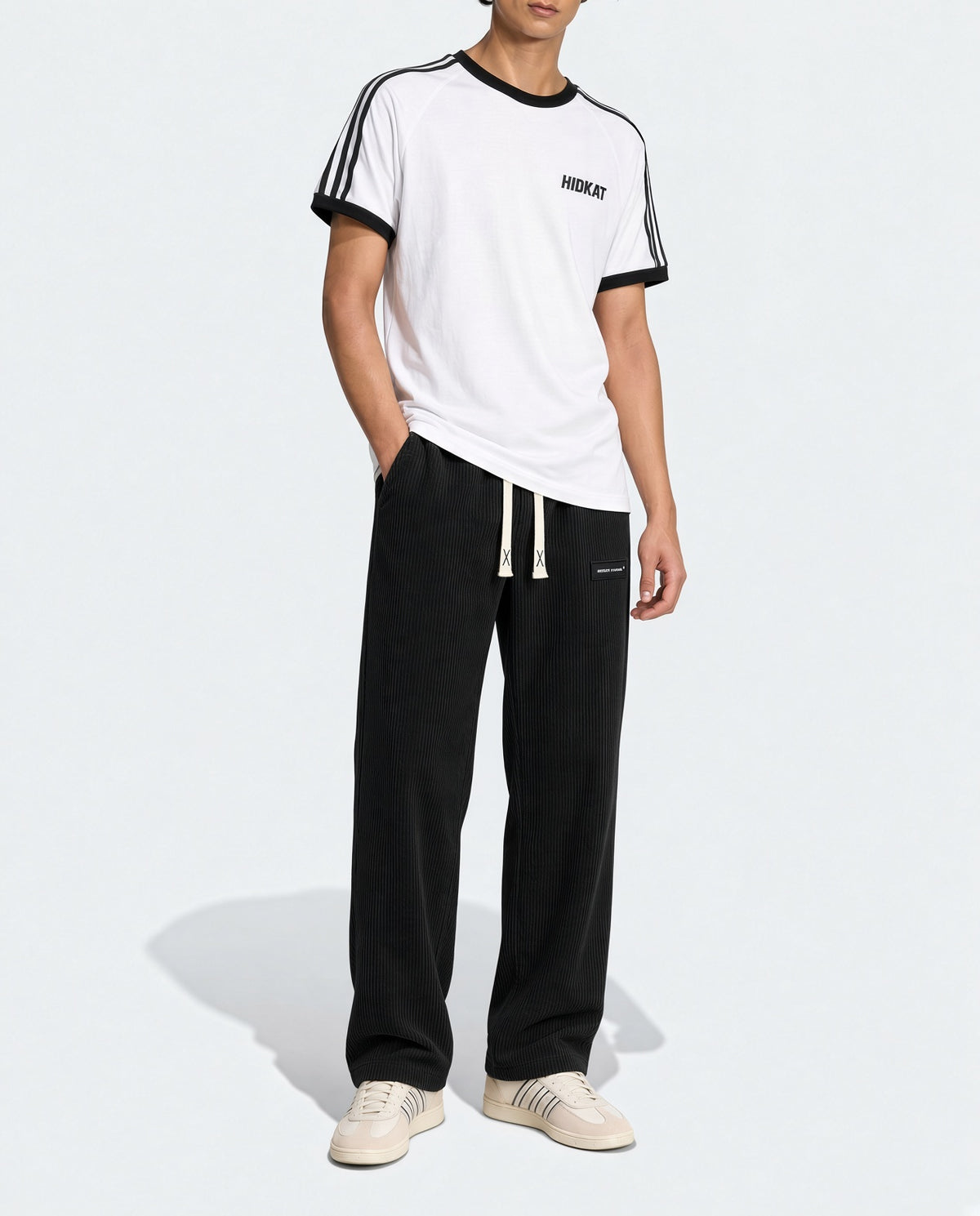 Plus Size Men's Corduroy Straight Leg Retro Pants, Drawstring Elastic Waist, Suitable For Casual, Sports, Hiking Wear, Spring/Autumn