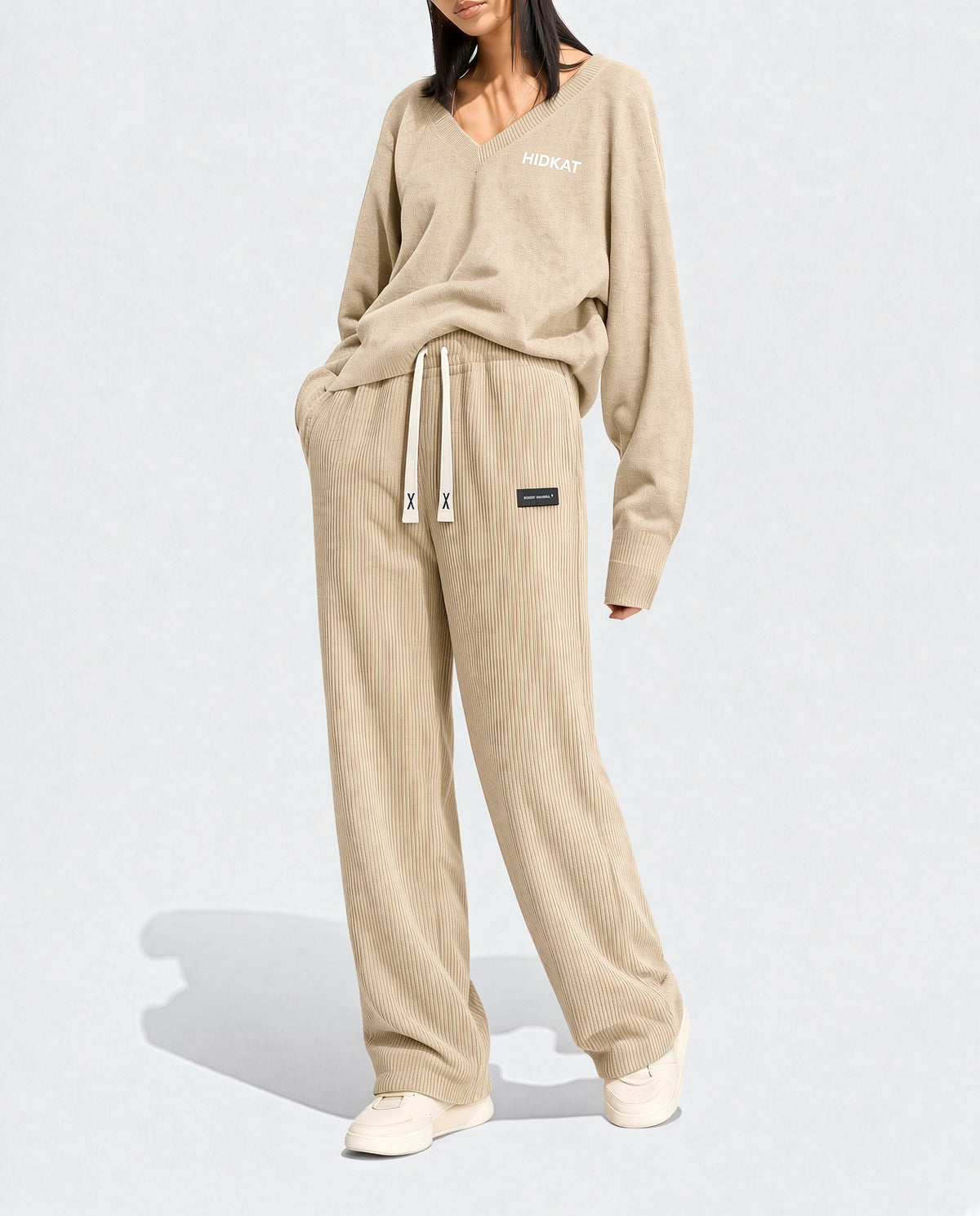 Women's Corduroy Straight Leg Pants With Drawstring Elastic Waist, Suitable For Casual, Sports, Hiking Wear, Spring/Autumn