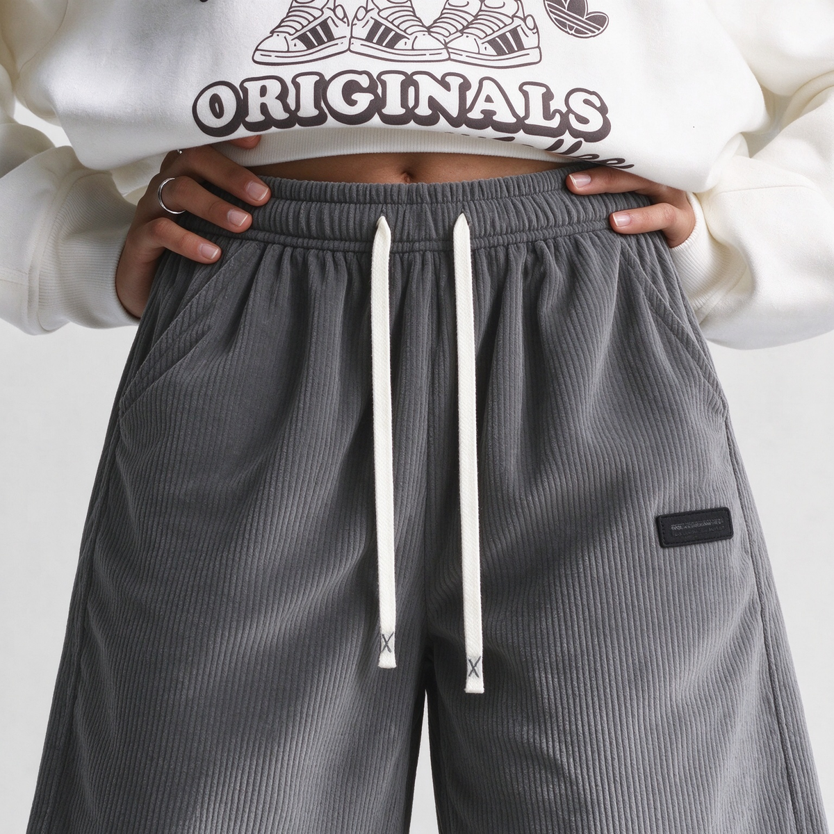 Women's Capris Summer Lightweight Breathable Corduroy Drawstring Waist Pockets Cropped Shorts For Dating, Work, Vacation And Casual Wear