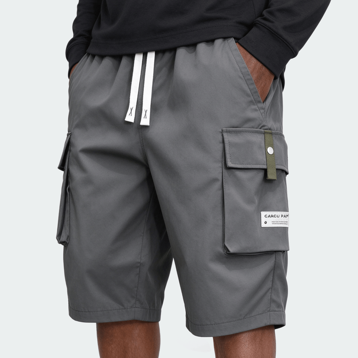 Men's Lightweight Cargo 3/4 Pants With Drawstring Waist, Large Pockets, Letter Patches, Casual Sporty Trousers For Daily Wear, Summer
