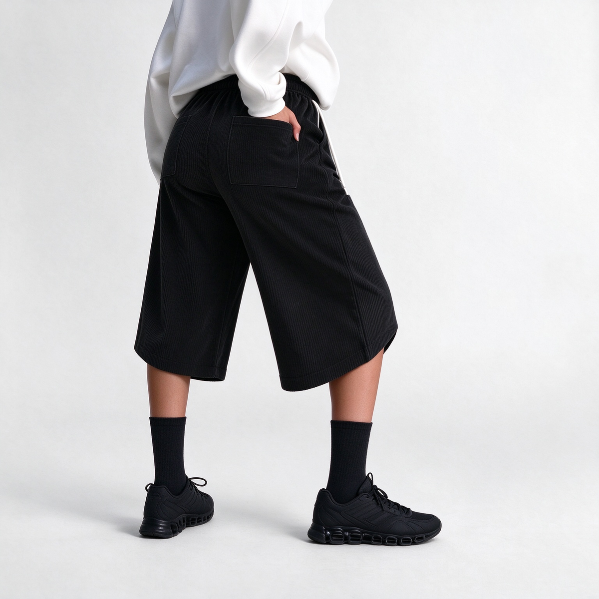 Women's Capris Summer Lightweight Breathable Corduroy Drawstring Waist Pockets Cropped Shorts For Dating, Work, Vacation And Casual Wear