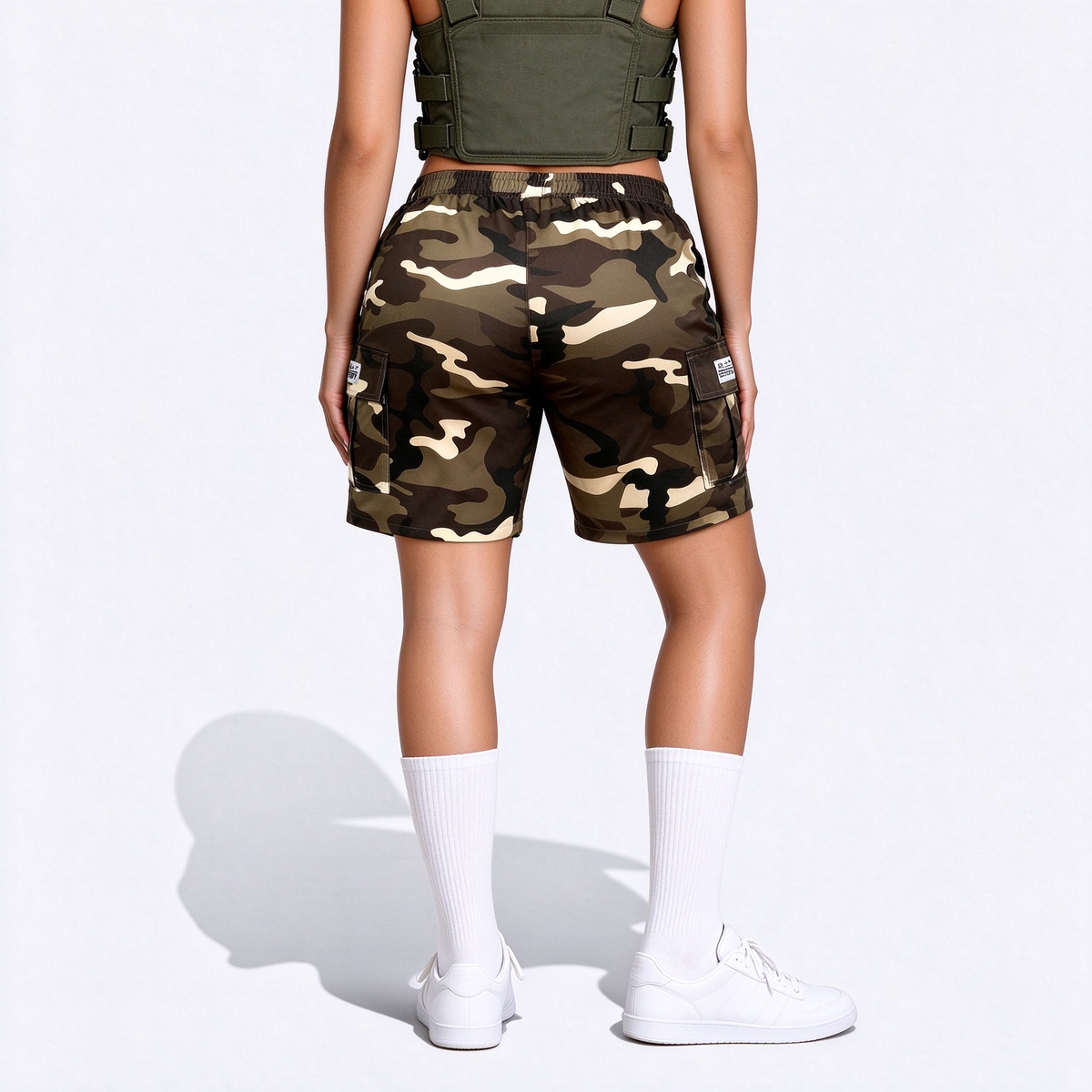 Women's Thin Outdoor Camouflage Cargo Knee-Length Shorts, Lightweight Breathable Casual Fashion Multi-Pocket Drawstring Shorts, Suitable For Sports, Outings, Exercise, Etc.