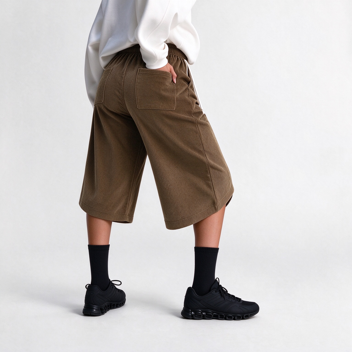 Women's Capris Summer Lightweight Breathable Corduroy Drawstring Waist Pockets Cropped Shorts For Dating, Work, Vacation And Casual Wear