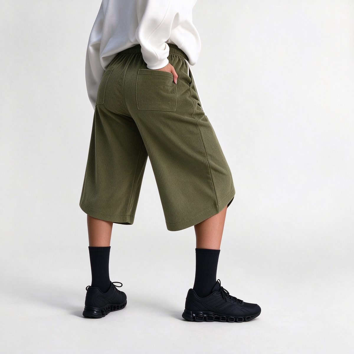 Women's Capris Summer Lightweight Breathable Corduroy Drawstring Waist Pockets Cropped Shorts For Dating, Work, Vacation And Casual Wear