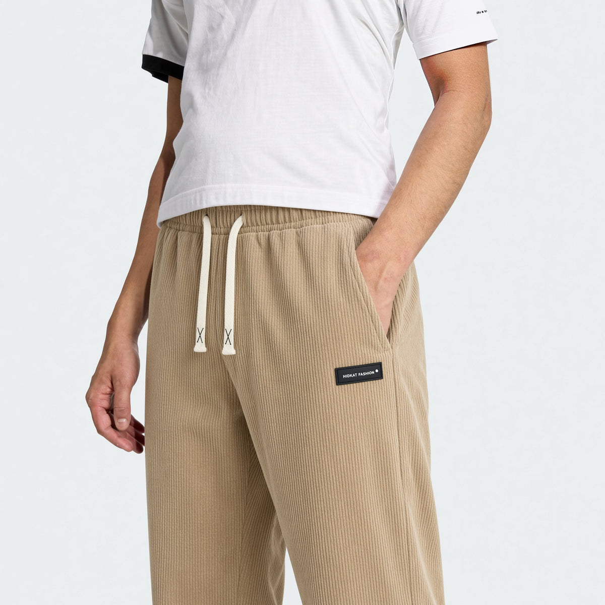Plus Size Men's Corduroy Straight Leg Retro Pants, Drawstring Elastic Waist, Suitable For Casual, Sports, Hiking Wear, Spring/Autumn
