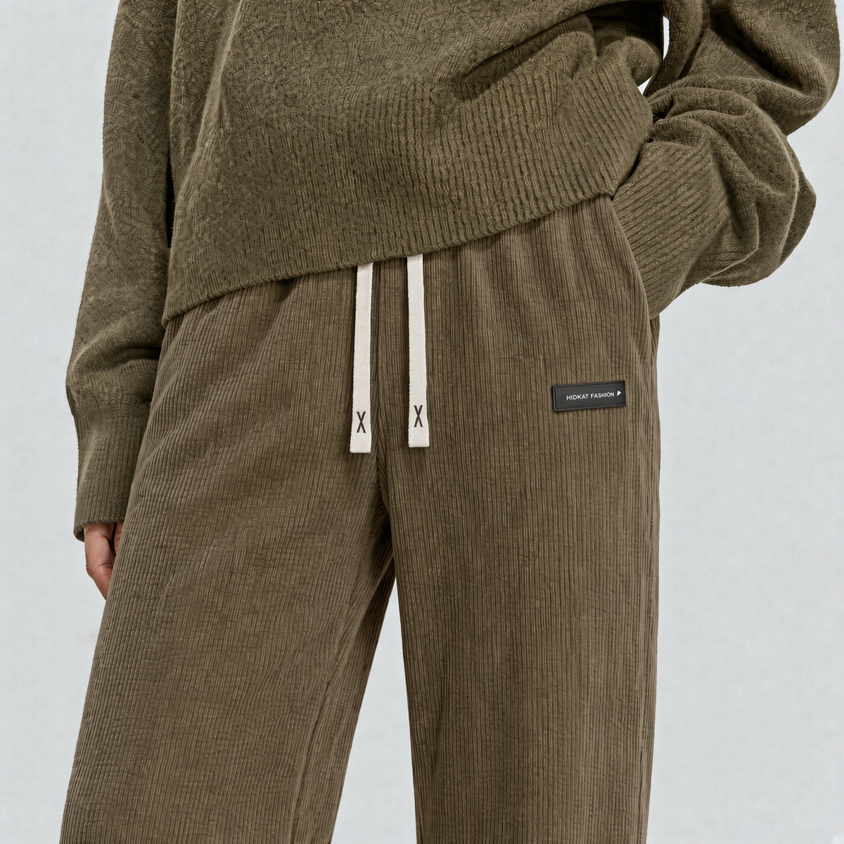Women's Corduroy Straight Leg Pants With Drawstring Elastic Waist, Suitable For Casual, Sports, Hiking Wear, Spring/Autumn