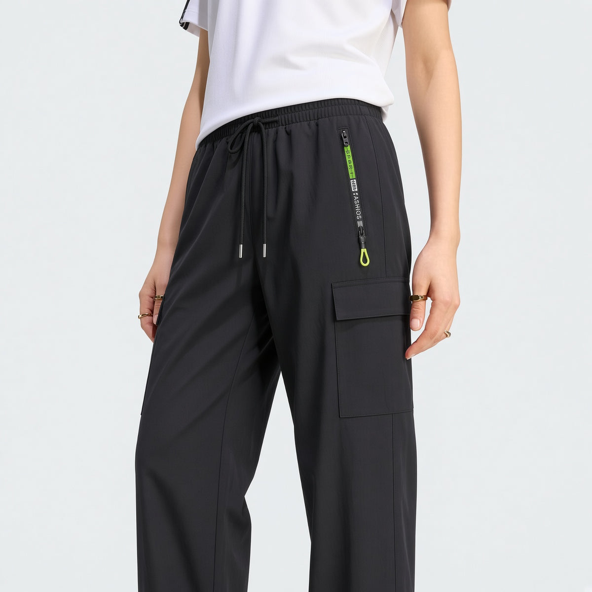 Women's Zipper Pocket Cargo Pants, Lightweight Straight Leg Design For Spring/Autumn, With Large Side Pockets, Suitable For Daily Outdoor And Dates Sports